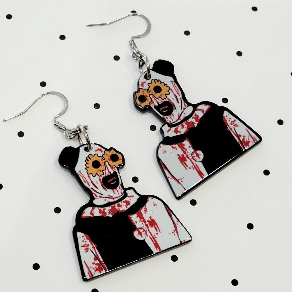 Art The Clown Flower Glasses Terrifier Earrings Stainless Steel Hooks Horror NEW